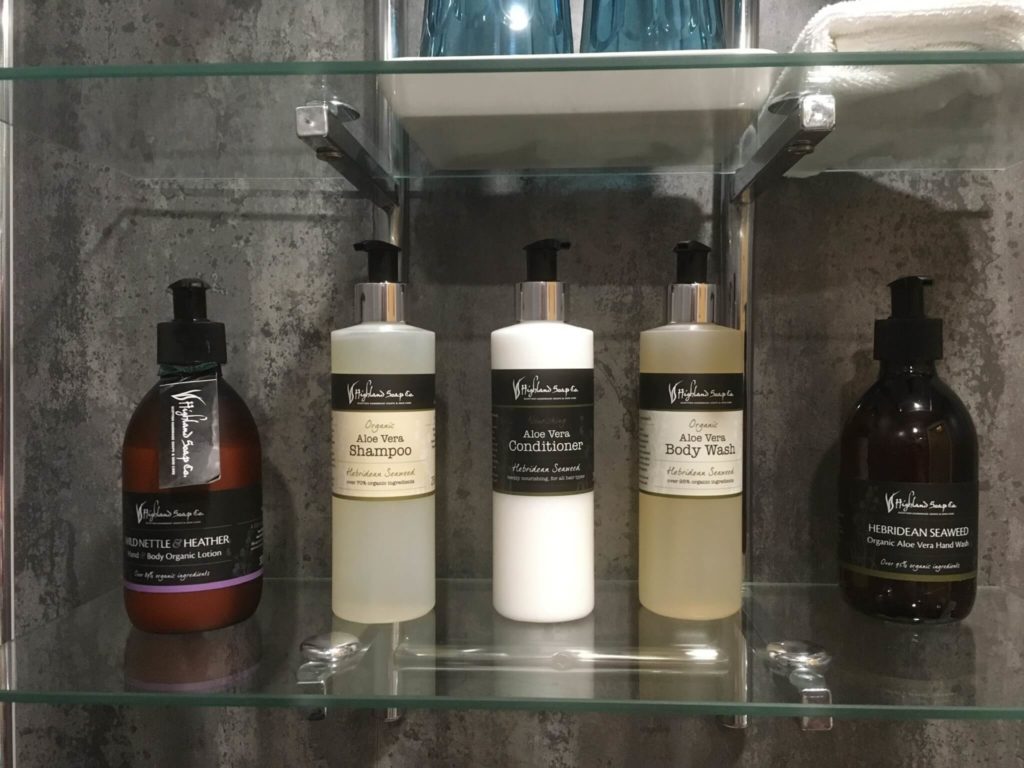 Bottles of Highland Soap Company products