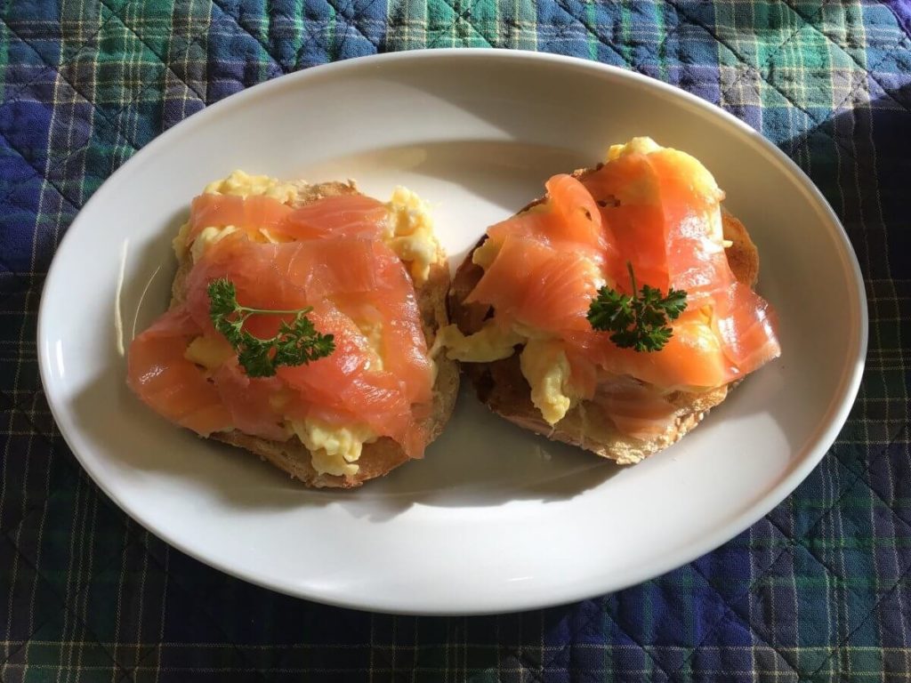 Breakfast Bagel with cream cheese and smoked salmon