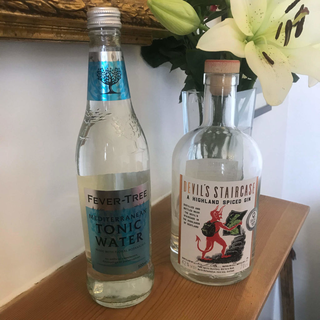 Bottle of Pixel Spirits gin and a bottle of tonic water